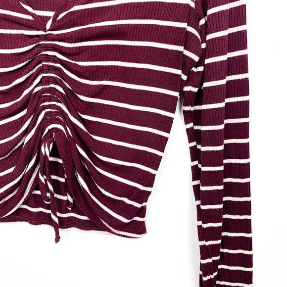 Eclipse Long Sleeve Burgundy & White Striped Ruched Front - Picture 8 of 10